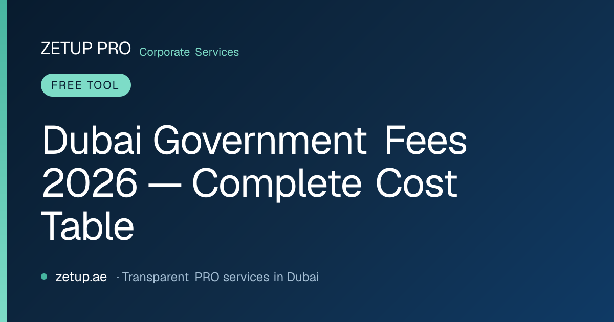 Dubai Government Fees 2026 — Complete Transaction Cost Table | ZETUP PRO